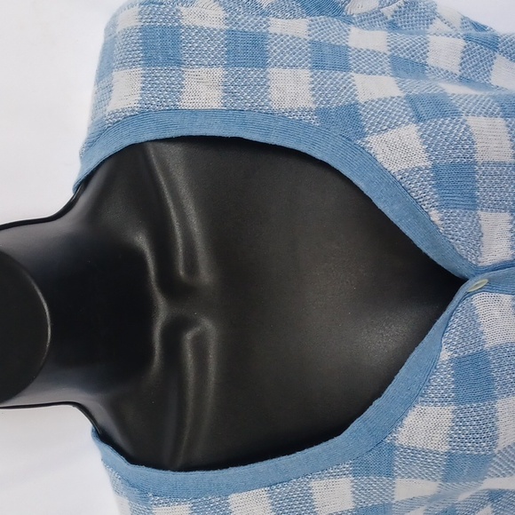 Polo by Ralph Lauren Blue and White Checkered Linen Blend Sweater, 20"PTP, 20" L - Picture 2 of 7